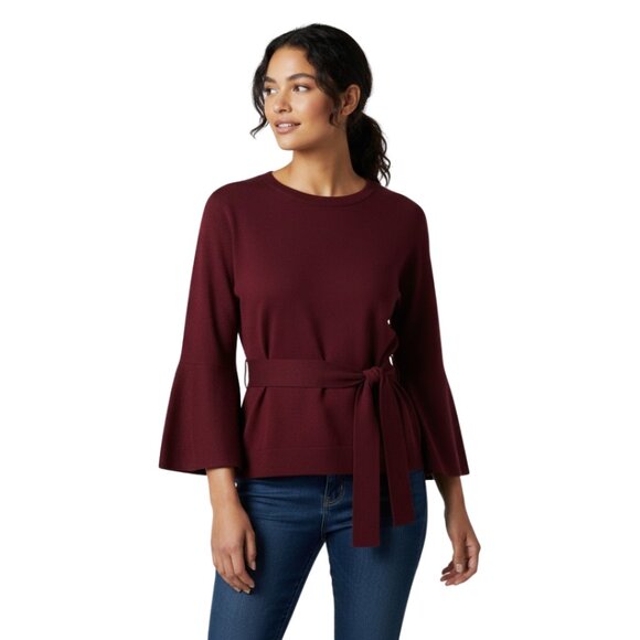 Max Studio Tie Front Knit Top Burgundy Bell Sleeve Soft Lightweight – Size S - Picture 1 of 8